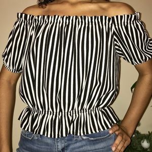 H&M Black and White Off the Shoulder Top